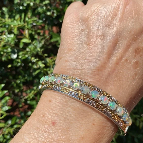 Ethiopian Welo Opal bangle bracelet, 7.25 inches, 25.6 g 925. - Picture 4 of 13